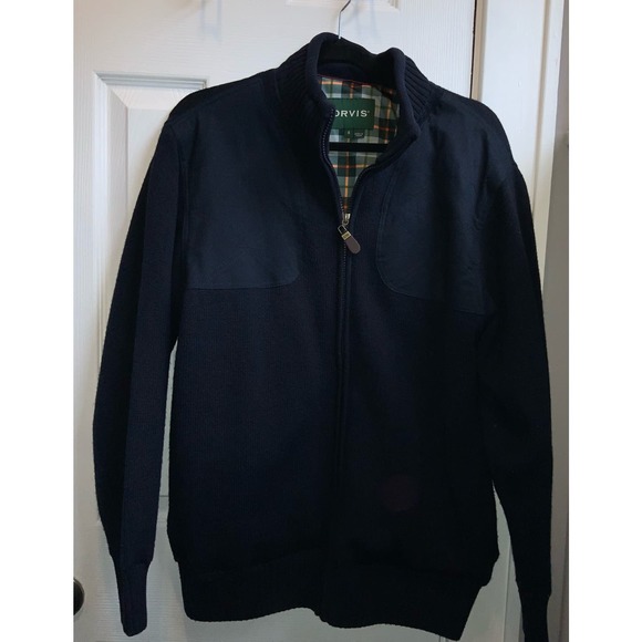 ORVIS Size Small  Mens 100% Wool Full Zip Shooting Jacket Bomber Hunting Blue - Picture 5 of 6